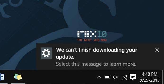 Correção que não podemos concluir o download da sua atualização no Windows 10