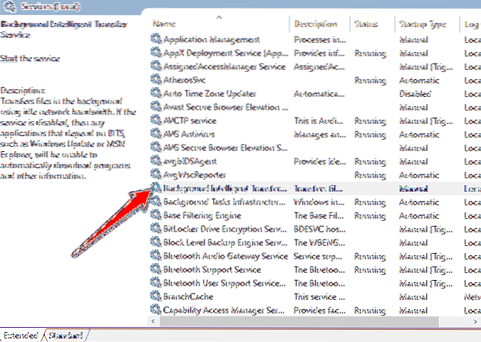 Oprava systému Windows nemohla spustit službu inteligentního přenosu na pozadí (BITS) v systému Windows 10
