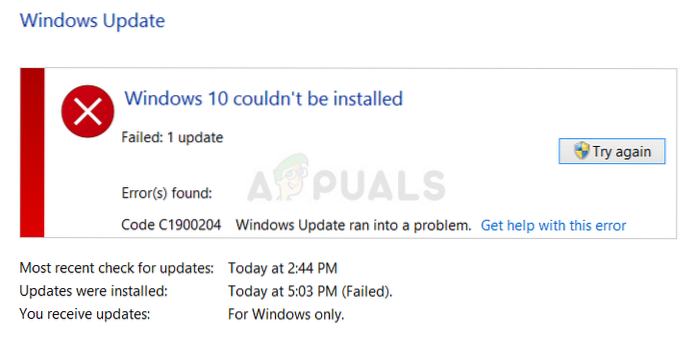 Remediați eroarea de actualizare Windows 0xc1900204 în Windows 10