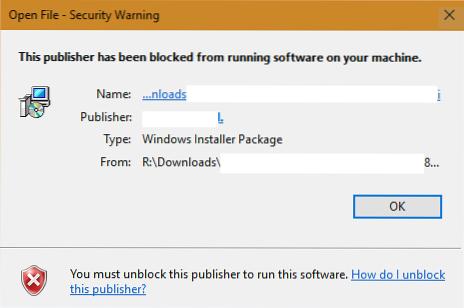 Opgelost - Deze uitgever is geblokkeerd voor het uitvoeren van software op uw computer in Windows 10
