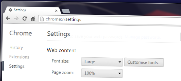 Ottieni testo più grande o più piccolo in Chrome senza ingrandire o ridurre