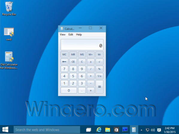 Obțineți Windows 7 vechi ca Calculator în Windows 10