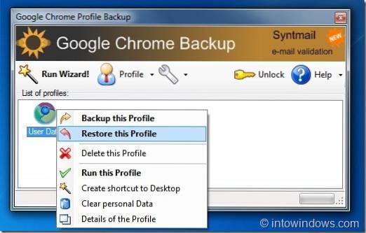 Ferramenta de backup gratuita do perfil de usuário do Chrome Backup do Google Chrome