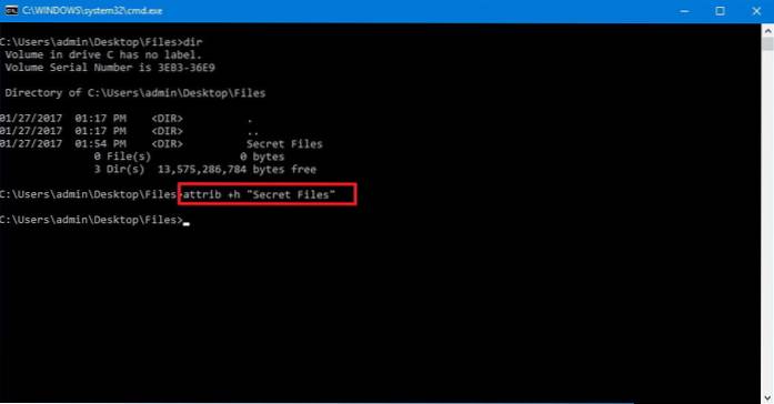 Skrýt soubory a složky pomocí příkazového řádku v systému Windows 10
