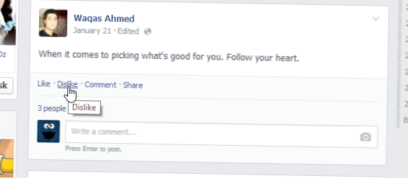 Cum să adăugați un buton Nu-mi place la postările Facebook în Google Chrome