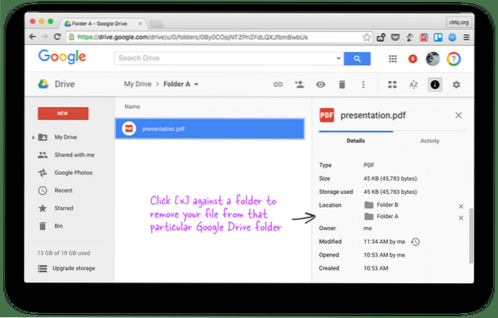 Jak přidat soubory / složky do různých umístění na Disku Google bez kopírování