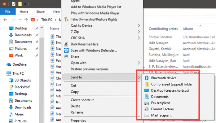 Cum se adaugă dosare pentru a fi trimise în meniul Windows 10
