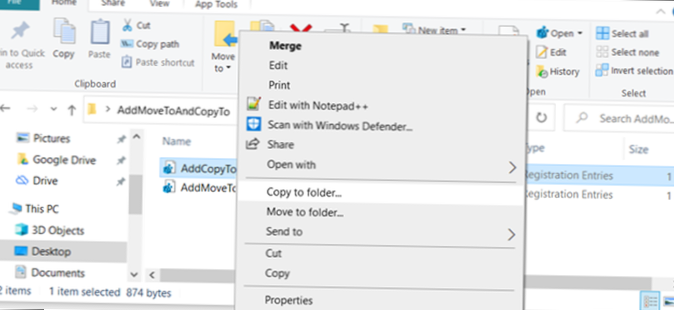 Jak přidat možnosti kontextového menu „Přesunout do“ a „Kopírovat do“ v systému Windows 10