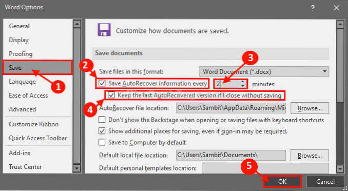 Como salvar arquivos automaticamente no Word, Excel
