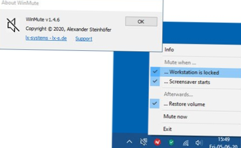 How to automatically mute audio on system lock on Windows 10
