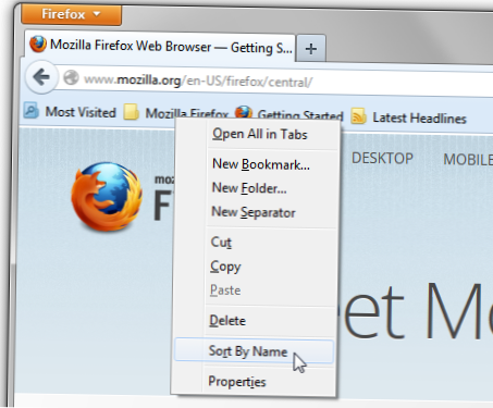 Cum se sortează automat marcajele alfabetic în Firefox