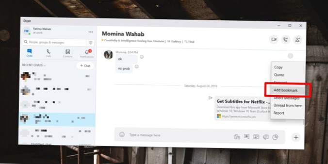 How to bookmark a Skype message