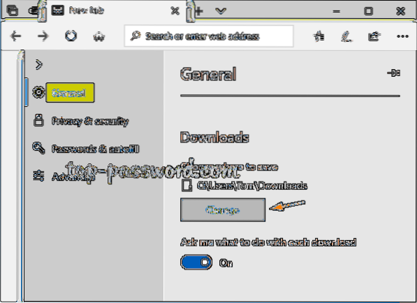 How to change edge download folder default location