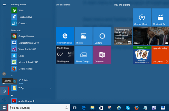 Jak změnit nabídku Start a barvu hlavního panelu v systému Windows 10