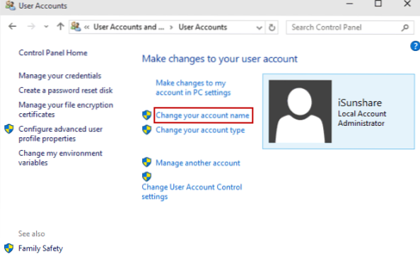 How To Change Windows 10 Account Username