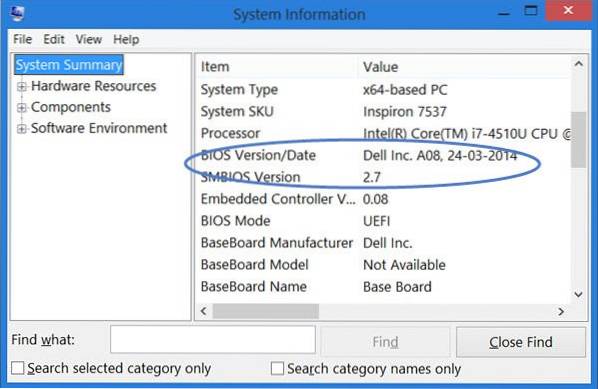 Sådan kontrolleres BIOS-version i Windows 10