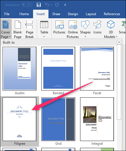 How to create a cover page in Microsoft Word 2016