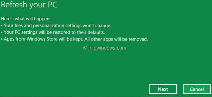 Cum se creează o imagine personalizată de reîmprospătare a computerului în Windows 8