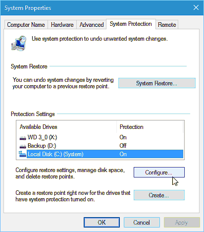 Cum se creează sau se șterge punctul de restaurare al unei unități în Windows 10
