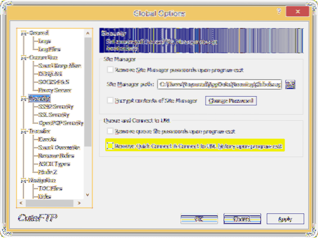 Så här tar du bort FTP-inloggning och lösenordshistorik från snabbanslutningsfältet
