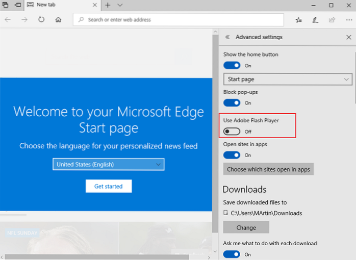 Como desativar o flash no Edge Browser