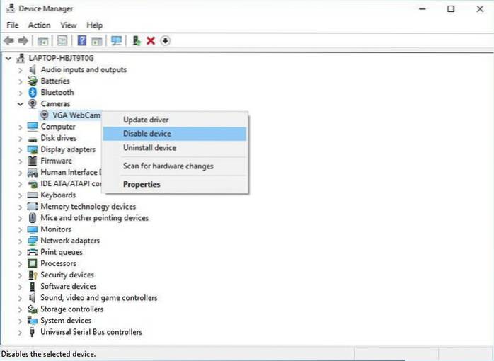 Hoe de ingebouwde webcam-camera voor Windows 10 uit te schakelen