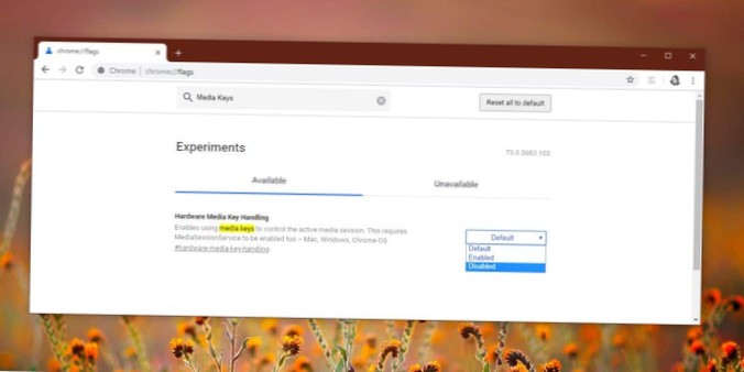 Cum se dezactivează controlul cheii media în Chrome