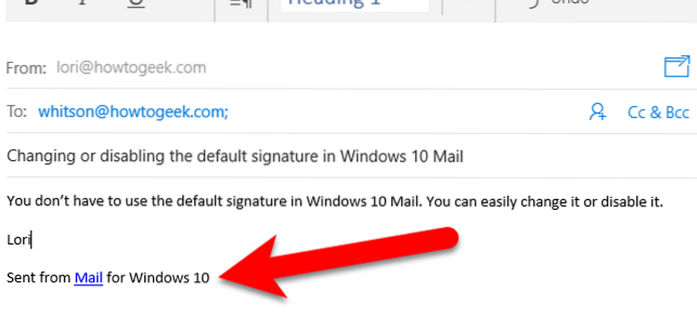 Sådan deaktiveres Sendt fra Windows Mail-signatur