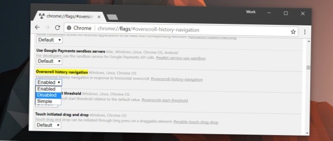 Jak zakázat přejetí prstem zpět v prohlížeči Chrome na dotykových obrazovkách