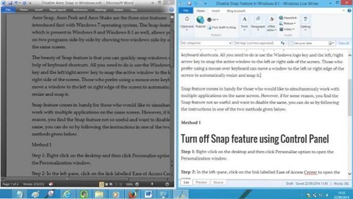 Come disabilitare la funzione di visualizzazione Snap in Windows 8.1