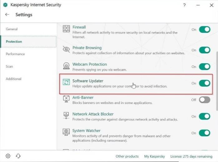 Cum să dezactivați actualizatorul de software în Kaspersky