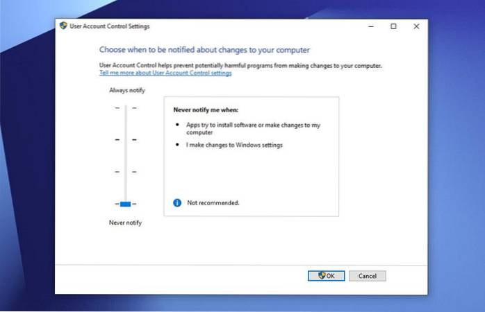 Jak zakázat výzvy k řízení uživatelských účtů (UAC) v systému Windows 10