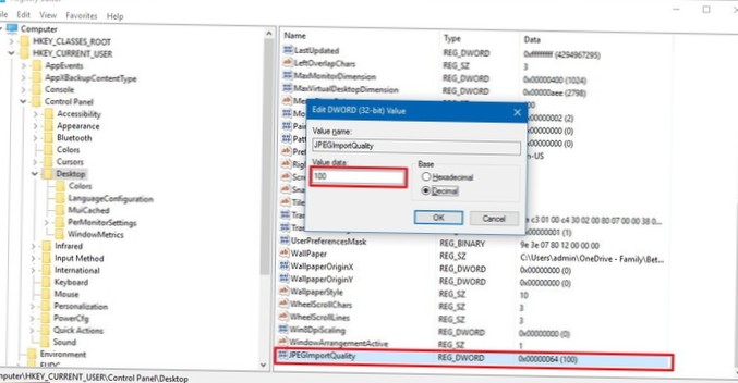 Come disabilitare la compressione dello sfondo su Windows 10