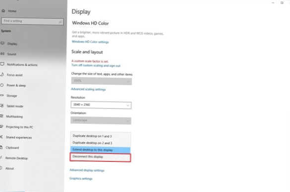 Jak odpojit monitor bez odpojení v systému Windows 10