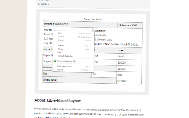 How to download an HTML table in CSV format in Firefox
