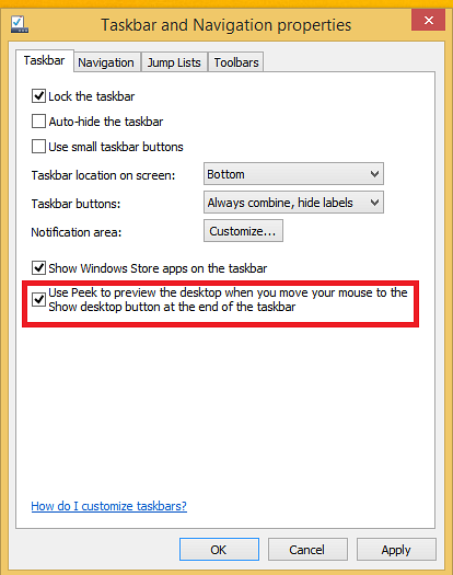 How To Enable Aero Peek Feature In Windows 8