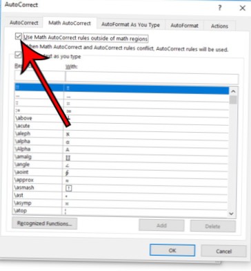Cum se activează corecția automată pentru Math pe Microsoft Word