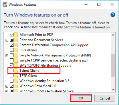 Como ativar / desativar o cliente Telnet no Windows 10