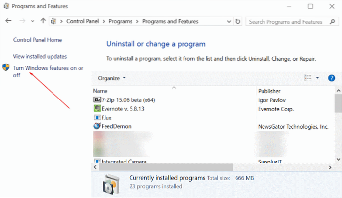 Cum se activează sau se dezactivează caracteristicile din Windows 10