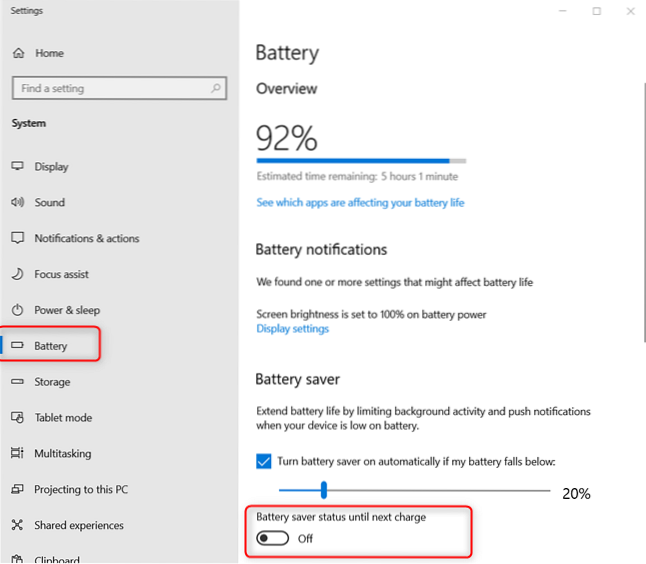 How to Enable or Disable Windows 10 Battery Saver Mode