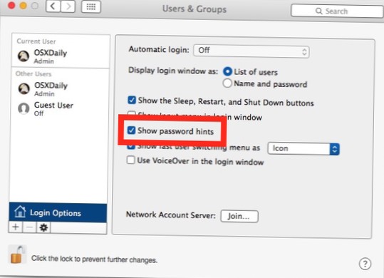 How to enable password hints on macOS