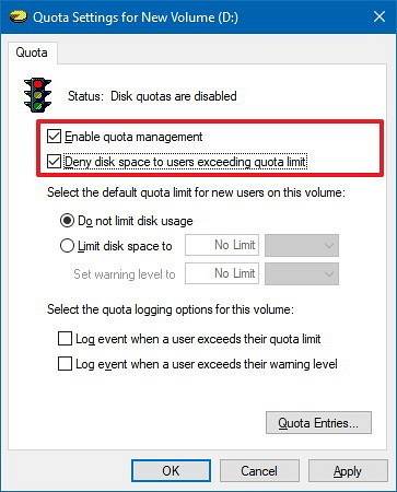 How to Enable Quota Management for disk in Windows 10