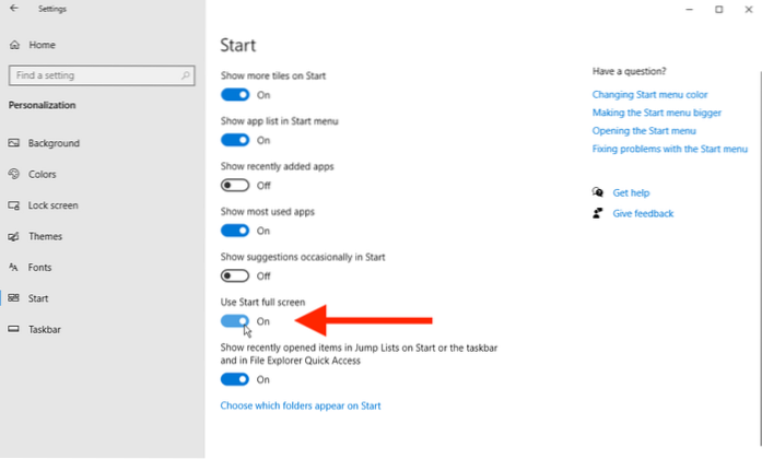 Sådan aktiveres startskærmen i Windows 10