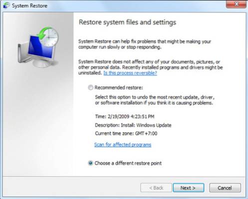Cum se activează funcția de restaurare a sistemului în Windows 7