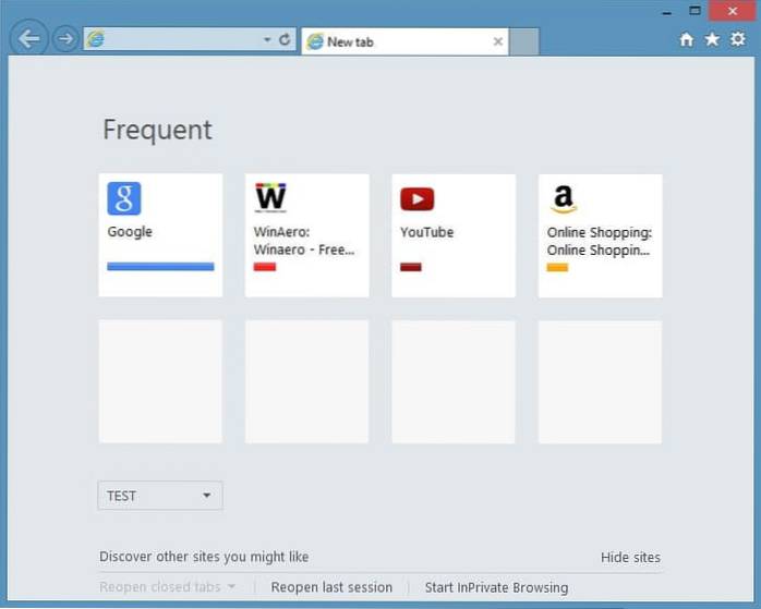 Cum să activați / dezactivați site-urile web frecvent vizitate în Internet Explorer