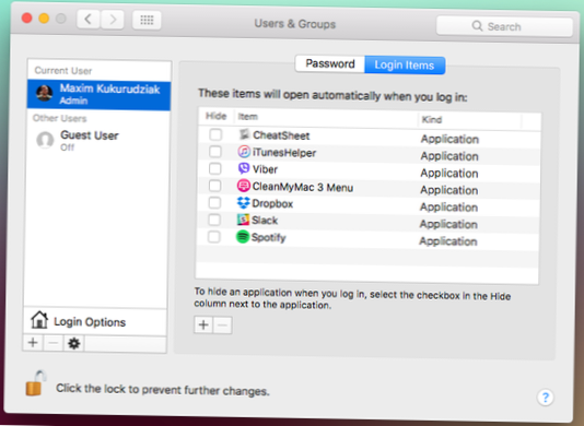 How to enable/disable start up items on macOS