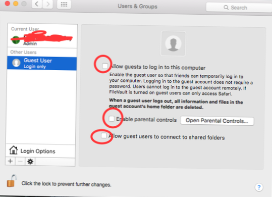 Hoe de gastgebruiker op macOS in / uit te schakelen