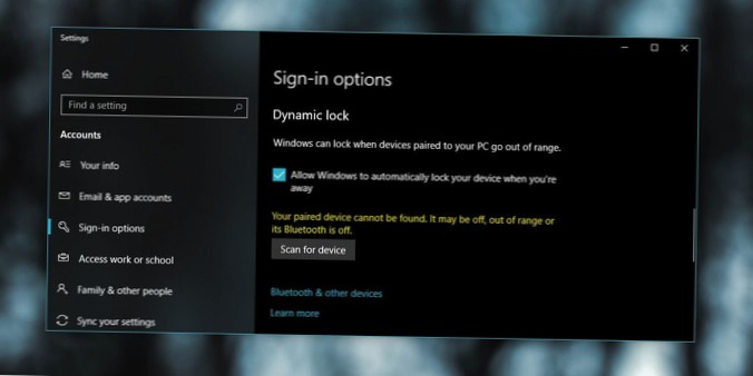 Så här fixar du Dynamic Lock som inte fungerar efter Windows 10 April Update
