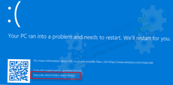 Hvordan fikse INACCESSIBLE BOOT DEVICE Error på Windows 10