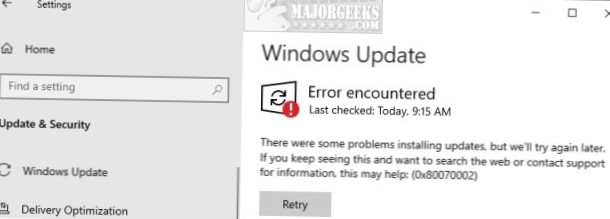 Como corrigir o erro de atualização do Windows 10 0x80070002